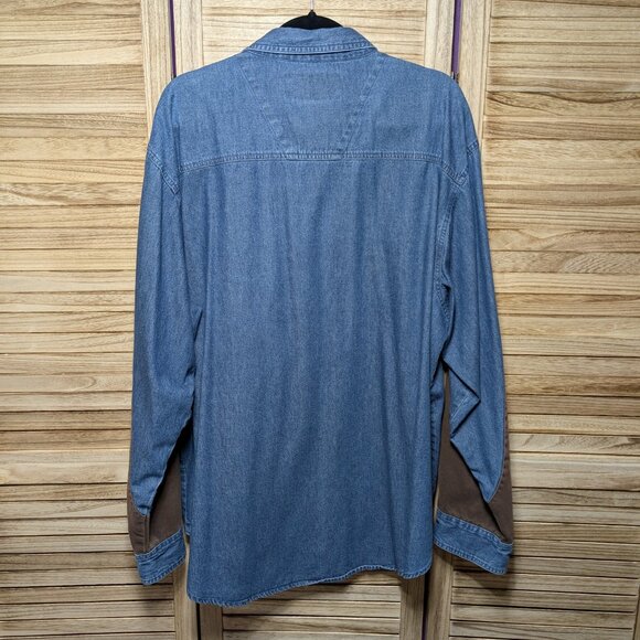 Wrangler Rugged Wear Blue Denim Shirt with Brown Details Size XXL 18-18.5 - Picture 8 of 9